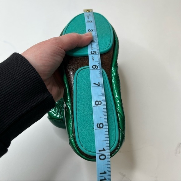 TIEKS by Gavrieli Emerald Green Metallic Shiny Patent Leather Ballet Fold Flats - Picture 11 of 13